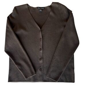 Chocolate Brown Womens Cardigan Knit VNeck Button Up Sweater Designers Originals